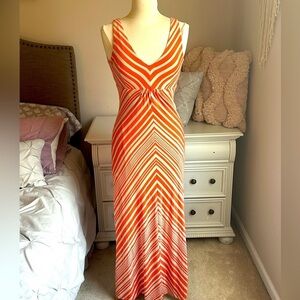 bebe Maxi Dress, Coral/Orange & Beige Design